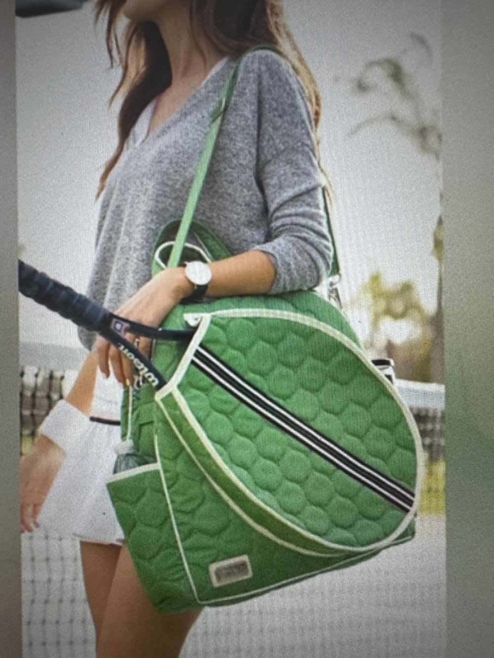 Cinda B Best Selling Verde Bonita Pattern Quilted Green Tennis Tote EUC